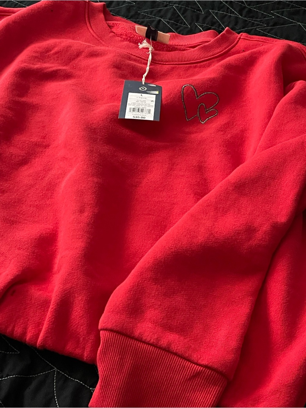 Red Crewneck Sweatshirt with Heart Detail